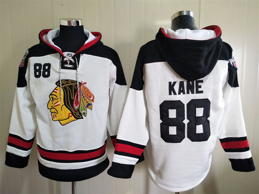 Men's Chicago Blackhawks #88 Patrick Kane White Lace-Up Pullover Hoodie Jersey
