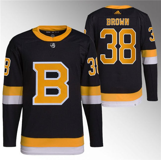 Boston Bruins #38 Patrick Brown Black Home Breakaway Stitched Hockey Jersey